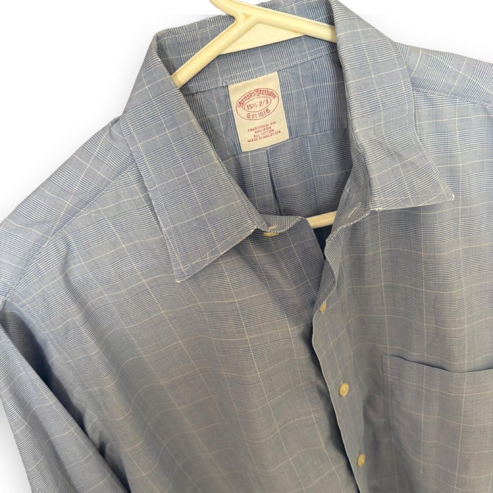 Brooks Brothers Mens Shirt Large Blue White Gingham Long Sleeve button up - Picture 2 of 4
